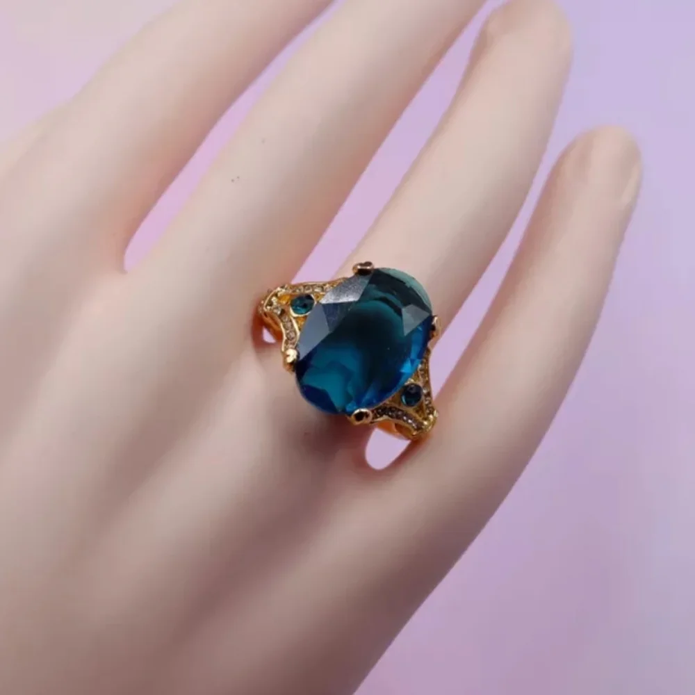 London Blue Crystal Goldtone Ring